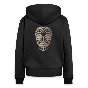 Tatouage tribal polynésien Tiki Face de Marquesa - Sweat à capuche zippé Premium bio Femme - noir - Dos - Julia (174cm)