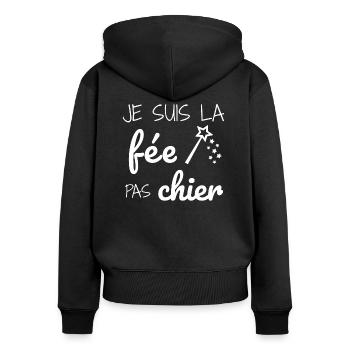 Je suis la fée pas chier - Sweat à capuche zippé Premium bio Femme - noir - Dos - Julia (174cm)