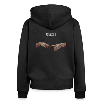 Adan Schöpfung - Frauen Premium Bio Zip Hoodie - Schwarz - Hinten - Julia (174cm)