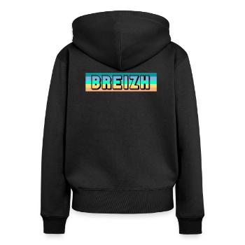 Bretagne - Breizh - Sweat à capuche zippé Premium bio Femme - noir - Dos - Julia (174cm)