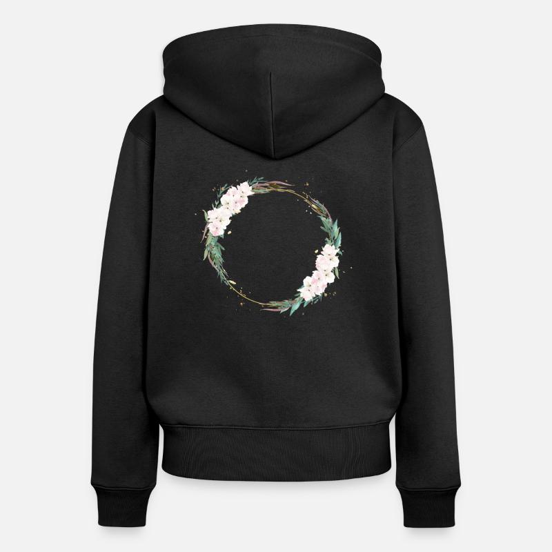 Cercle de fleurs Boho Beachy - Sweat à capuche zippé Premium bio Femme - noir