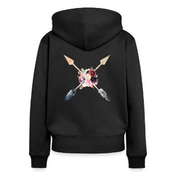 Boho Pfeile Federn Blumen personalisierbar - Frauen Premium Bio Zip Hoodie - Schwarz - Hinten - Julia (174cm)