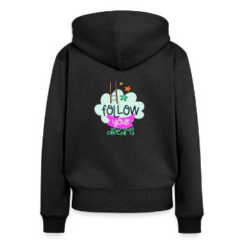 Follow your dreams - Sweat à capuche zippé Premium bio Femme - noir - Dos - Julia (174cm)
