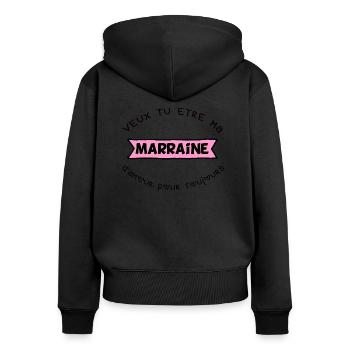 T shirt veux tu être ma marraine? - Sweat à capuche zippé Premium bio Femme - noir - Dos - Julia (174cm)