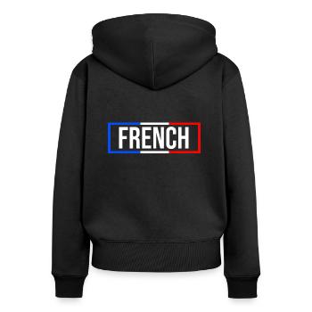 France drapeau bleu blanc rouge - Sweat à capuche zippé Premium bio Femme - noir - Dos - Julia (174cm)