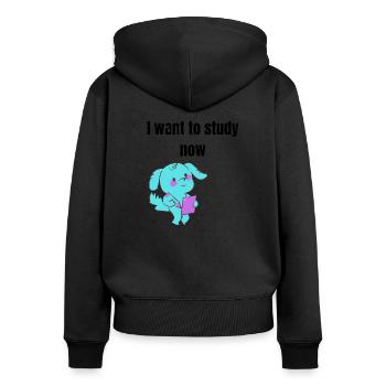 Ich möchte jetzt studieren - Frauen Premium Bio Zip Hoodie - Schwarz - Hinten - Julia (174cm)