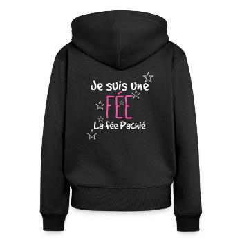 Je suis une fée. La fée pas chié. - Sweat à capuche zippé Premium bio Femme - noir - Dos - Julia (174cm)