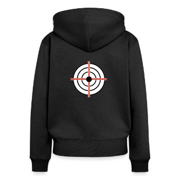 Zielscheibe - Frauen Premium Bio Zip Hoodie - Schwarz - Hinten - Julia (174cm)