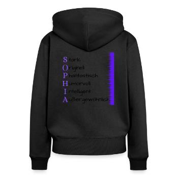 Sophia- Name und Persönlichkeit - Frauen Premium Bio Zip Hoodie - Schwarz - Hinten - Julia (174cm)