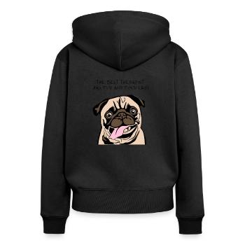 Thérapeute Pug - Sweat à capuche zippé Premium bio Femme - noir - Dos - Julia (174cm)