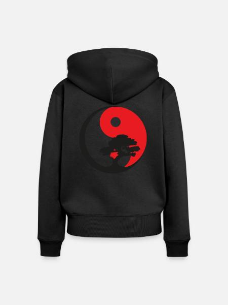 qigong bonsai ying yang - Frauen Premium Bio Zip Hoodie - Schwarz