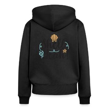Shell Yeah - Frauen Premium Bio Zip Hoodie - Schwarz - Hinten - Julia (174cm)