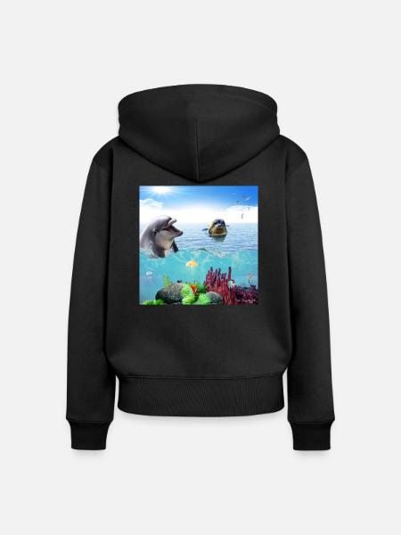 Dolphin Seal Szene Poster - Frauen Premium Bio Zip Hoodie - Schwarz