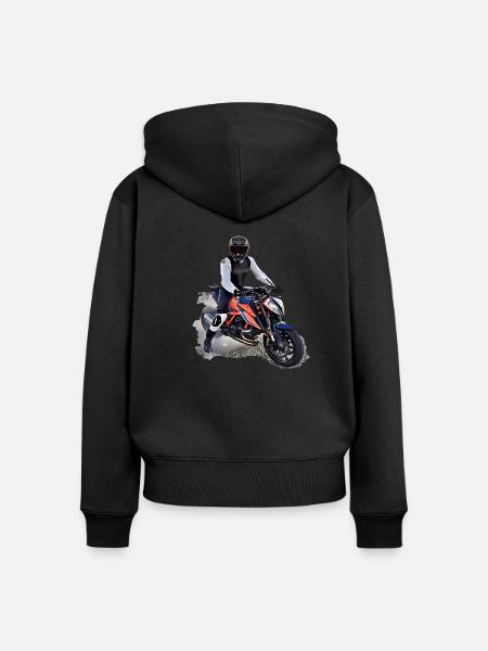 Poster Motorradfahrer - Frauen Premium Bio Zip Hoodie - Schwarz