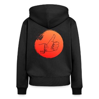 Daumen hoch - Frauen Premium Bio Zip Hoodie - Schwarz - Hinten - Julia (174cm)