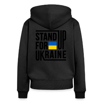 Défendez l’Ukraine avec un drapeau - Sweat à capuche zippé Premium bio Femme - noir - Dos - Julia (174cm)