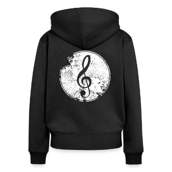 Notenschlüssel Vintage - Frauen Premium Bio Zip Hoodie - Schwarz - Hinten - Julia (174cm)