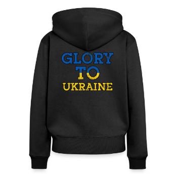 Glory To Ukraine - Frauen Premium Bio Zip Hoodie - Schwarz - Hinten - Julia (174cm)