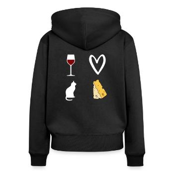 Femme Vin et Chat et Fromage - Sweat à capuche zippé Premium bio Femme - noir - Dos - Julia (174cm)