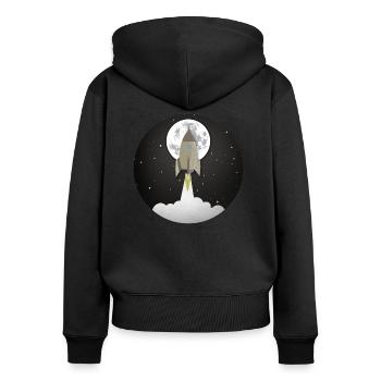 Runde Raketenabhebung im alten Stil - Frauen Premium Bio Zip Hoodie - Schwarz - Hinten - Julia (174cm)