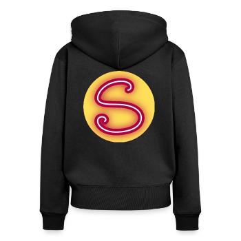 Lettre S géante prénom naissance anniversaire - Sweat à capuche zippé Premium bio Femme - noir - Dos - Julia (174cm)
