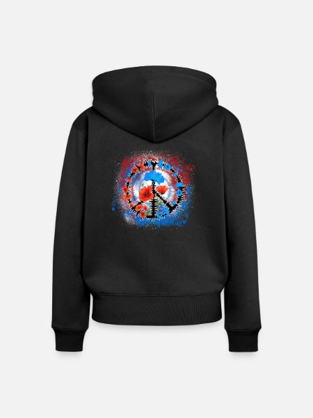 Peace / Mohnblumen Peacezeichen - Frauen Premium Bio Zip Hoodie - Schwarz