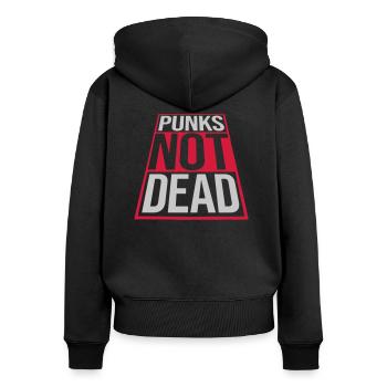punks not dead Zitat - Frauen Premium Bio Zip Hoodie - Schwarz - Hinten - Julia (174cm)