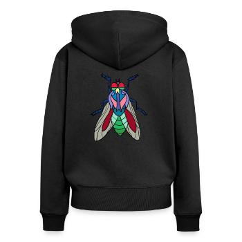 Fliege - Frauen Premium Bio Zip Hoodie - Schwarz - Hinten - Julia (174cm)