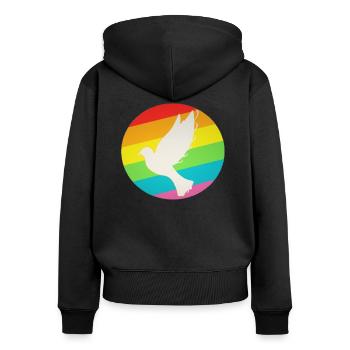 LGBT Regenbogen Friendenstaube - Frauen Premium Bio Zip Hoodie - Schwarz - Hinten - Julia (174cm)