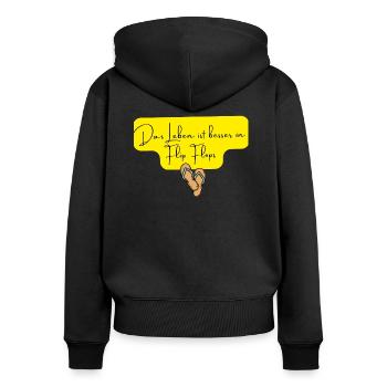 Flip Flop - Frauen Premium Bio Zip Hoodie - Schwarz - Hinten - Julia (174cm)