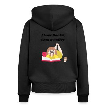 I love books, coffee and cats - Women's Premium Organic Zip Hoodie - black - Back - Julia (174cm)