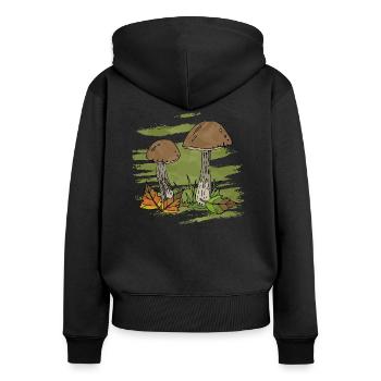 Pilze - Frauen Premium Bio Zip Hoodie - Schwarz - Hinten - Julia (174cm)