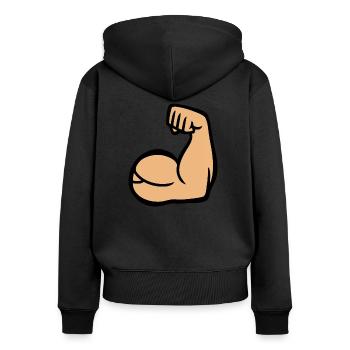 muskulöser Arm - Frauen Premium Bio Zip Hoodie - Schwarz - Hinten - Julia (174cm)