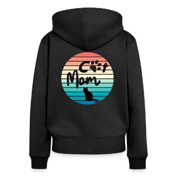 Cat Mom Retro - Frauen Premium Bio Zip Hoodie - Schwarz - Hinten - Julia (174cm)