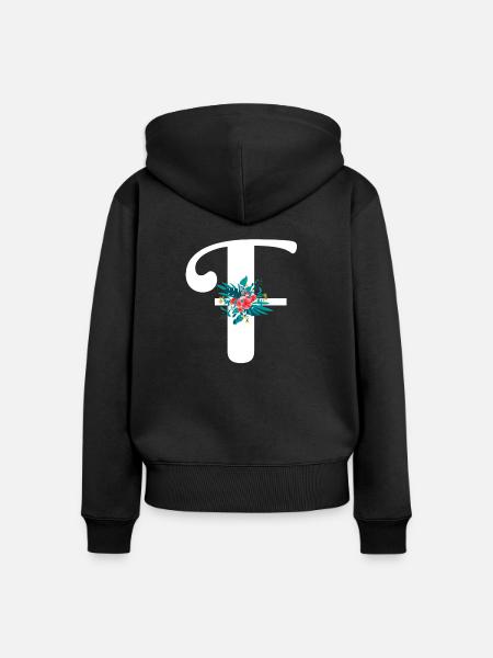 Buchstabe F geblüht - Frauen Premium Bio Zip Hoodie - Schwarz