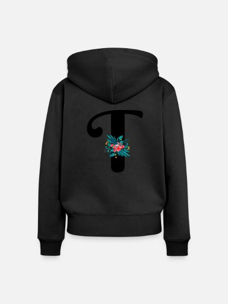 Buchstabe T geblümt - Frauen Premium Bio Zip Hoodie - Schwarz
