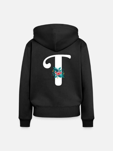 Buchstabe T geblümt - Frauen Premium Bio Zip Hoodie - Schwarz