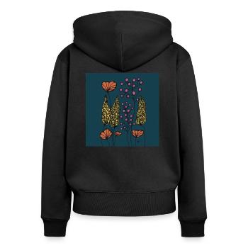 Flowers drawing orange dark blue colorful - Women's Premium Organic Zip Hoodie - black - Back - Julia (174cm)