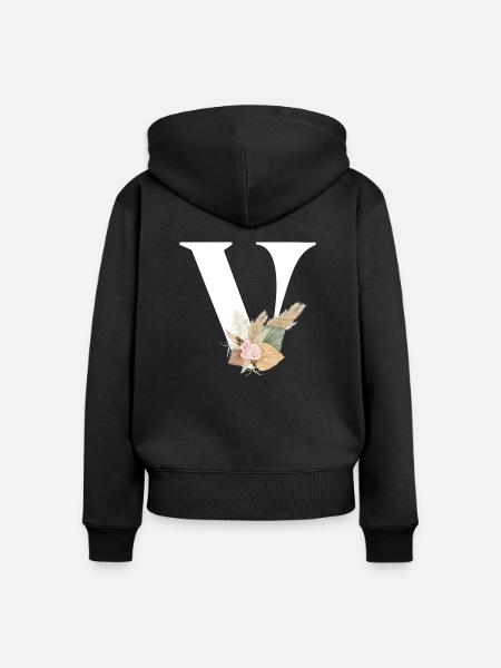 Buchstabe V Blumen - Frauen Premium Bio Zip Hoodie - Schwarz