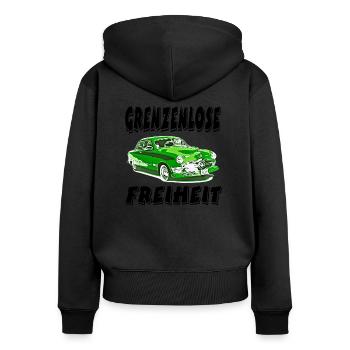 Auto - Frauen Premium Bio Zip Hoodie - Schwarz - Hinten - Julia (174cm)