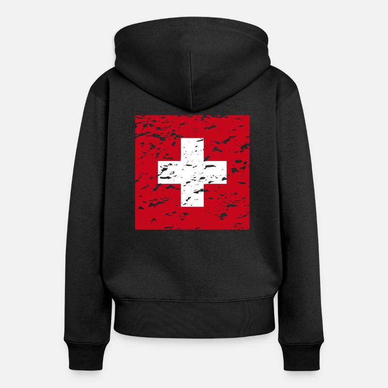 Drapeau de la Suisse - Sweat à capuche zippé Premium bio Femme - noir