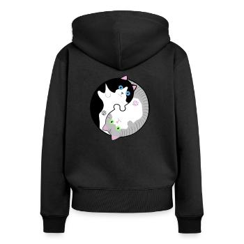 Schwarz-weiße und grau-getigerte Katzen Yin-Yang - Frauen Premium Bio Zip Hoodie - Schwarz - Hinten - Julia (174cm)