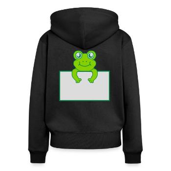 Texte présent bouclier de grenouille - Sweat à capuche zippé Premium bio Femme - noir - Dos - Julia (174cm)