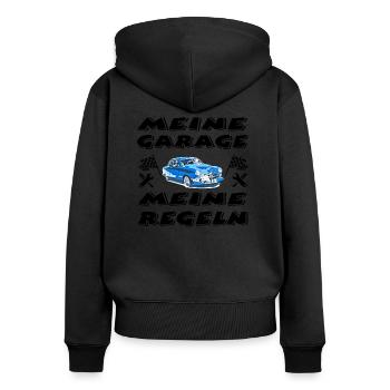Garage - Frauen Premium Bio Zip Hoodie - Schwarz - Hinten - Julia (174cm)