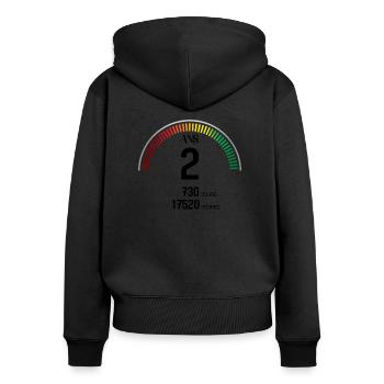 Anniversaire 2 ans Compteur - Sweat à capuche zippé Premium bio Femme - noir - Dos - Julia (174cm)