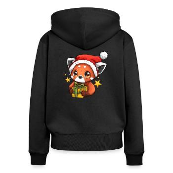 Weihnachts Roter Panda - Frauen Premium Bio Zip Hoodie - Schwarz - Hinten - Julia (174cm)