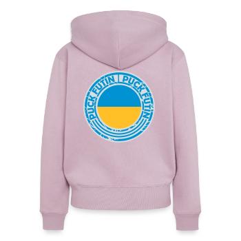 puck futin logo design - Women's Premium Organic Zip Hoodie - dusky pink - Back - Julia (174cm)