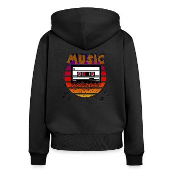 Kassette - Frauen Premium Bio Zip Hoodie - Schwarz - Hinten - Julia (174cm)