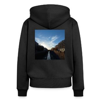 Aus der Mitte entspringt ein Fluss. - Frauen Premium Bio Zip Hoodie - Schwarz - Hinten - Julia (174cm)