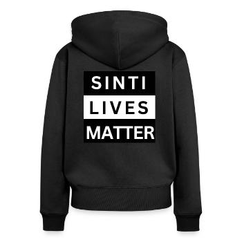Sinti Lives Matter - Sweat à capuche zippé Premium bio Femme - noir - Dos - Julia (174cm)